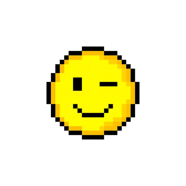 Pixel 8位带着微笑的黄圈 白色背景上的孤立物体 情感信号 矢量说明 — 图库矢量图片
