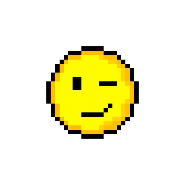 Pixel Bit Gele Cirkel Met Glimlach Geïsoleerd Object Witte Achtergrond — Stockvector
