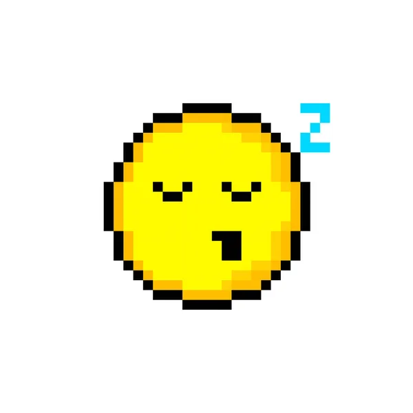 笑顔でピクセル8ビットの黄色の円 白い背景に孤立したオブジェクト 感情記号 ベクターイラスト — ストックベクタ