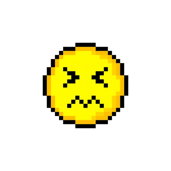 Pixel Bit Žlutý Kruh Úsměvem Izolovaný Objekt Bílém Pozadí Emoční — Stockový vektor