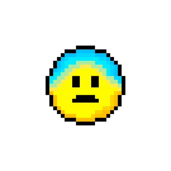 笑顔でピクセル8ビットの黄色の円 白い背景に孤立したオブジェクト 感情記号 ベクターイラスト — ストックベクタ