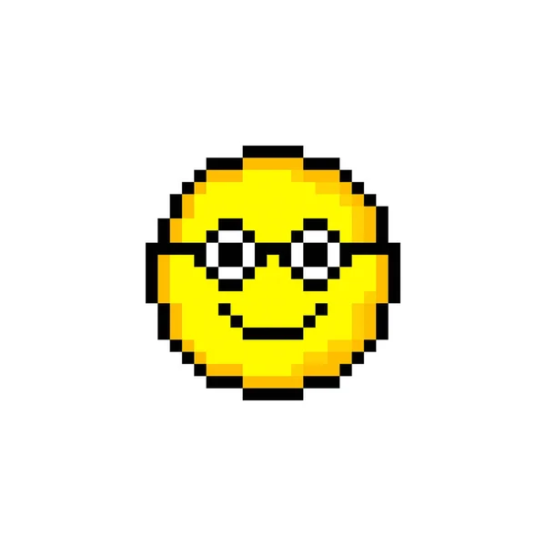 Pixel Bitowy Żółty Okrąg Uśmiechem Izolowany Obiekt Białym Tle Znak — Wektor stockowy