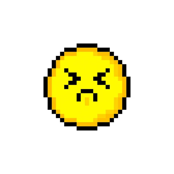 Піксель Біт Жовтого Кола Посмішкою Ізольований Єкт Білому Тлі Емоційний — стоковий вектор