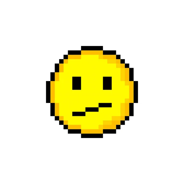 Pixel Bit Gele Cirkel Met Glimlach Geïsoleerd Object Witte Achtergrond — Stockvector