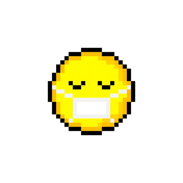 Pixel 8 bit gul cirkel med leende. Isolerat objekt på vit bakgrund. Känslomärke. Vektorillustration. — Stock vektor