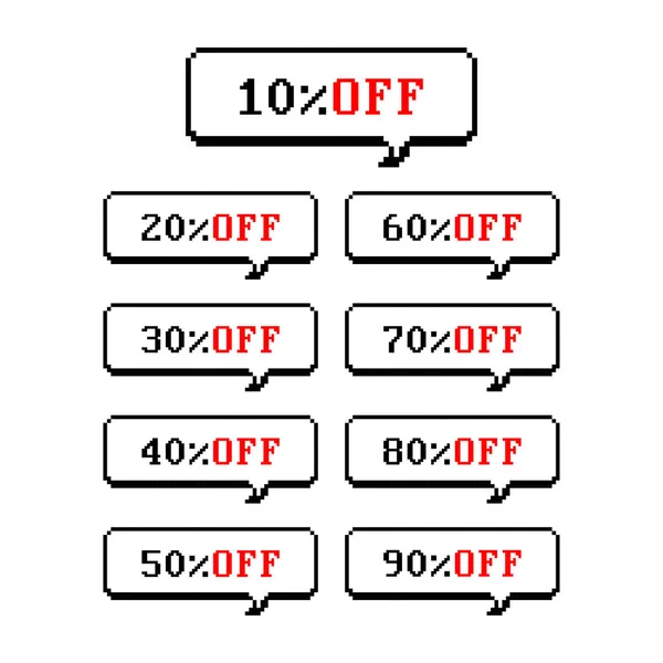 Satış etiketleri koleksiyonu. Vektör rozetleri yüzde yüz satış etiketi sembolleri, indirimli promosyon. Piksel tasarımı. Vektör illüstrasyonu. — Stok Vektör