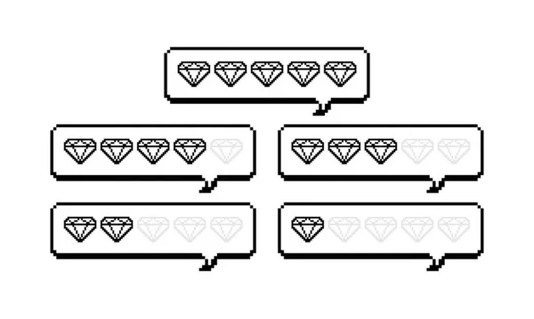 Diamond rating desain piksel. Feedback untuk situs, paket perjalanan, hotel, toko online, ulasan. Ilustrasi vektor. - Stok Vektor