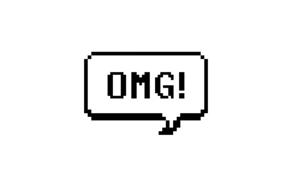 OMG pixel arte lettering tipografia em bolha de fala. Design de pixels. Ilustração vetorial. —  Vetores de Stock