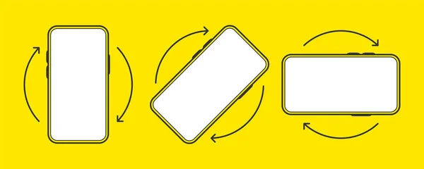 Obracaj ikonę smartfona w nowoczesnym płaskim wzorze odizolowanym na żółtym tle. Ilustracja wektora. — Wektor stockowy