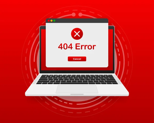 Ekran bilgisayarındaki web sayfası için işletim sistemi hata uyarısını kavra. 404 hata web sayfası. Pencere işletim sistemi uyarısı hatası. Vektör illüstrasyonu. — Stok Vektör