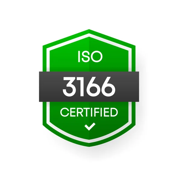 ISO 3166 Gecertificeerde groene vector banner. Platte certificatie label geïsoleerd op witte achtergrond. Voedselveiligheidsconcept. Vectorillustratie. — Stockvector