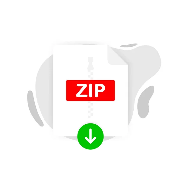 Ladda ner ZIP ikon fil med etikett på vit bakgrund. Nedladdningskoncept. Vektorillustration. — Stock vektor
