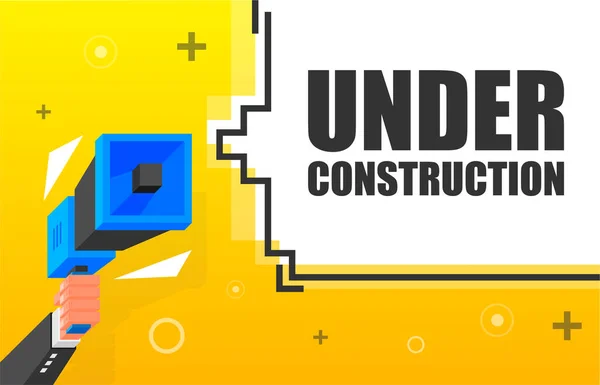 Under Construction banner template. Marketing flyer with megaphone. Isometric and pixel style. Template for retail promotion and announcement. Vector illustration. — Stock Vector