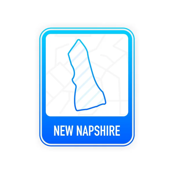 New Napshire - U.S. state (en inglés). Línea de contorno en color blanco sobre signo azul. Mapa de Los Estados Unidos de América. Ilustración vectorial. — Vector de stock