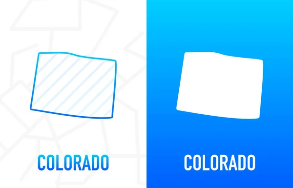 Colorado - Estado de Estados Unidos. Línea de contorno en color blanco y azul sobre fondo de dos caras. Mapa de Los Estados Unidos de América. Ilustración vectorial. — Vector de stock