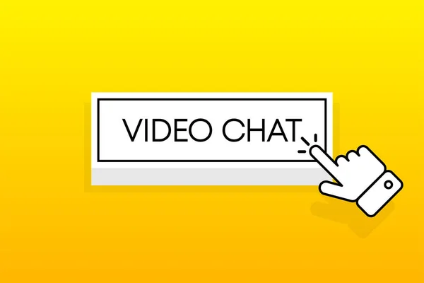 Bouton 3D blanc avec l'inscription Video Chat, isolé sur fond jaune. Curseur de souris. Design simple. Illustration vectorielle. — Image vectorielle