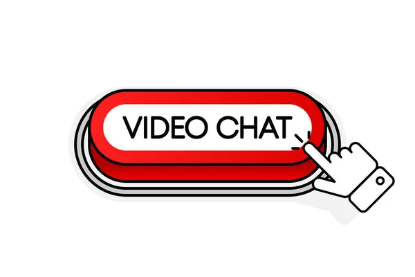 Bouton 3D rouge avec l'inscription Video Chat, isolé sur un fond blanc. Curseur de souris. Conception linéaire. Illustration vectorielle. — Image vectorielle