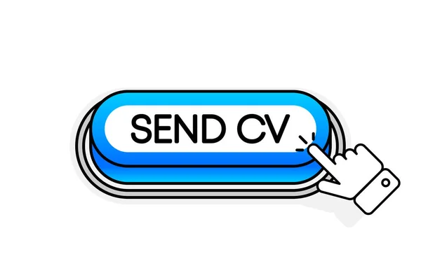 Blauwe 3D knop met de inscriptie Send CV, geïsoleerd op een witte achtergrond. Muiscursor. Lineair ontwerp. Vectorillustratie. — Stockvector
