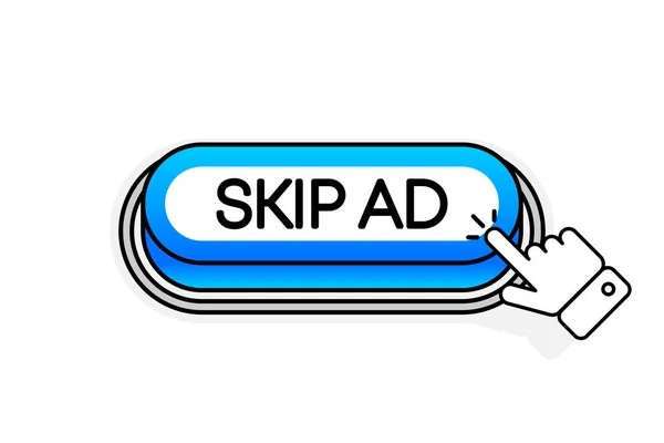 Bouton 3D bleu avec l'inscription Skip AD, isolé sur un fond blanc. Curseur de souris. Conception linéaire. Illustration vectorielle. — Image vectorielle