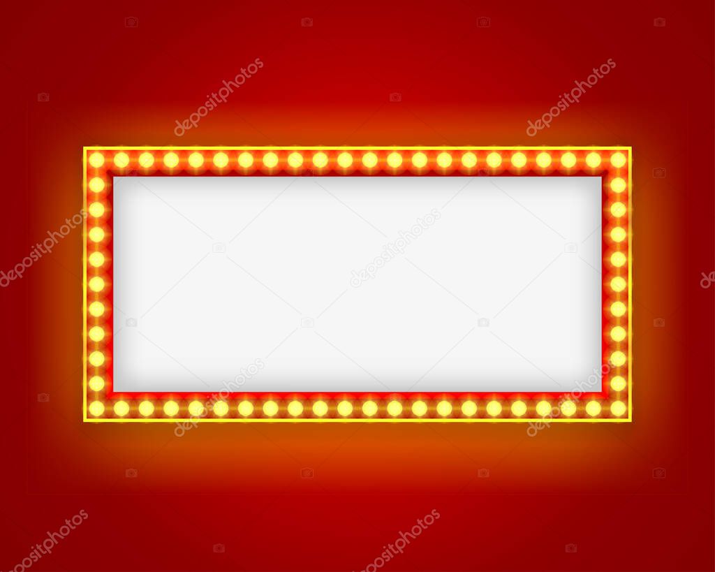 Blank lightbox on red background. Illuminated lightbox screen with blank space for design. Vector illustration