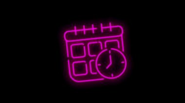 Zamanla ilgili neon çizgi simgesi. Zamanlayıcı, hız, alarm, restore, zaman yönetimi, takvim ve daha fazlası gibi simgeler içerir. Hareket grafiği.