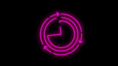 Zamanla ilgili neon çizgi simgesi. Zamanlayıcı, hız, alarm, restore, zaman yönetimi, takvim ve daha fazlası gibi simgeler içerir. Hareket grafiği.