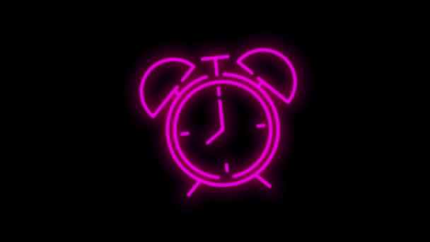 Icono de línea de neón de movimiento relacionado con el tiempo simple. Contiene iconos tales como temporizador, velocidad, alarma, restauración, gestión del tiempo, calendario y más. Gráfico de movimiento. — Vídeo de stock