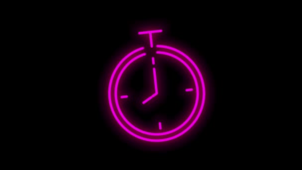 Simple de mouvement lié au temps néon icône de ligne. Contient des icônes telles que minuterie, vitesse, alarme, restauration, gestion du temps, calendrier et plus encore. Graphique de mouvement. — Video