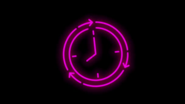 Icono de línea de neón de movimiento relacionado con el tiempo simple. Contiene iconos tales como temporizador, velocidad, alarma, restauración, gestión del tiempo, calendario y más. Gráfico de movimiento. — Vídeos de Stock