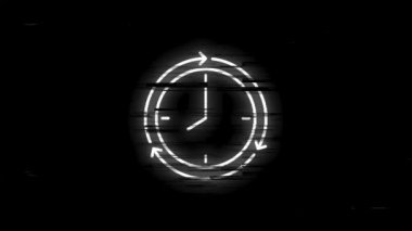 Zamanla ilgili aksaklık çizgisi simgesi. Zamanlayıcı, hız, alarm, restore, zaman yönetimi, takvim ve daha fazlası gibi simgeler içerir. Hareket grafiği.