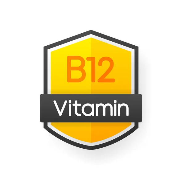 Suplemento de vitamina B 12, signo de vitamina logotipo. Plantilla de diseño para publicidad o branding. Ilustración vectorial. — Vector de stock