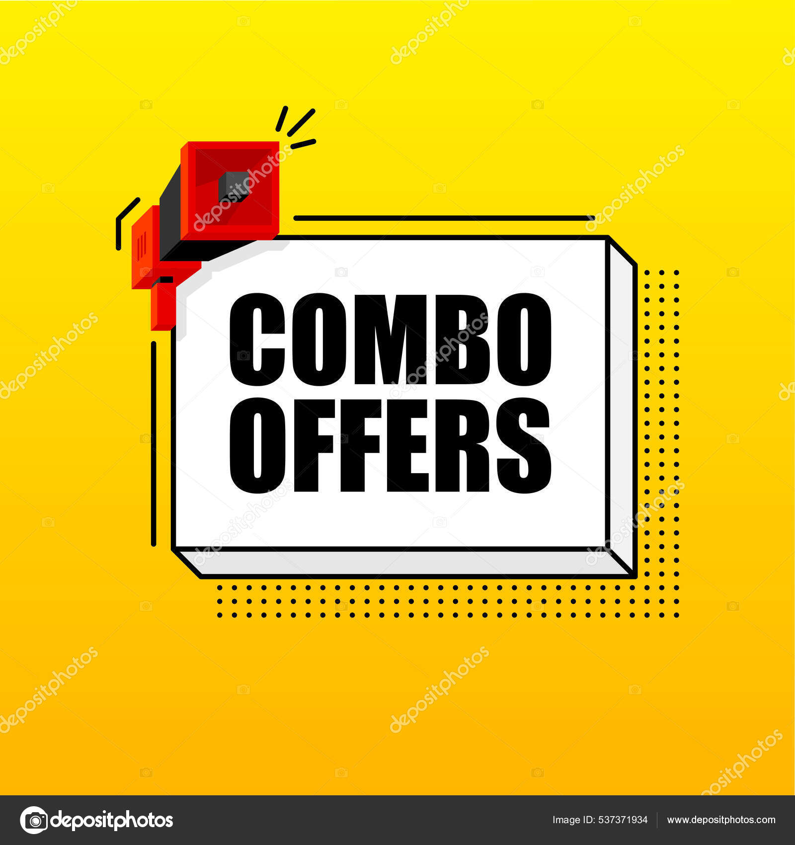 Combo Offers banner template. Marketing flyer with megaphone