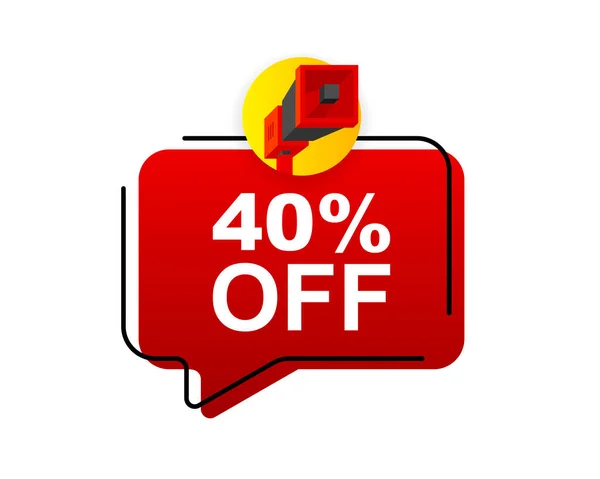 Discount Megaphone red vector banner. Sale special offer price sign. Save 40 percentages. Vector illustration. — Stock vektor