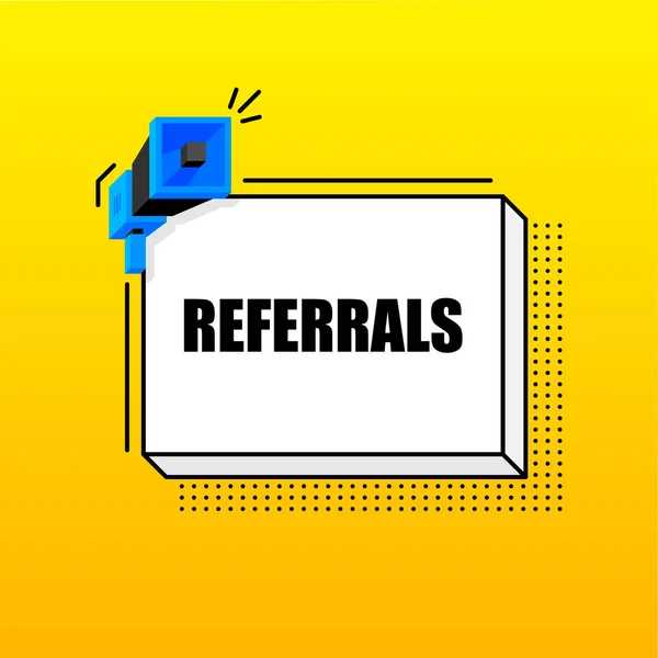 Referrals banner template. Marketing flyer with megaphone. Isometric and pixel style. Template for retail promotion and announcement. Vector illustration. — Stock Vector