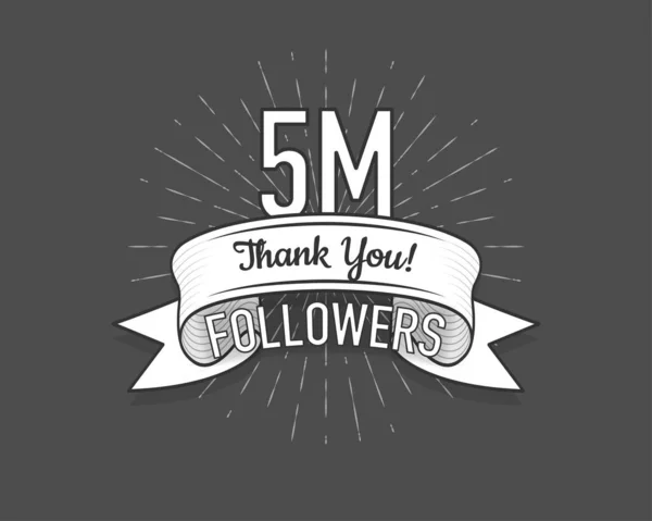 5M followers. Poster for social network and followers. Old style. Vector illustration. — Stock Vector