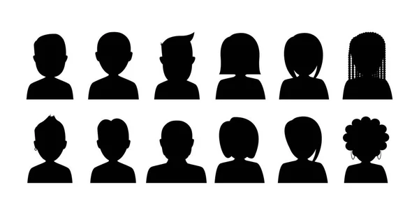 Černé siluety mužů a žen. Bílé pozadí. Vektorová ilustrace. — Stockový vektor