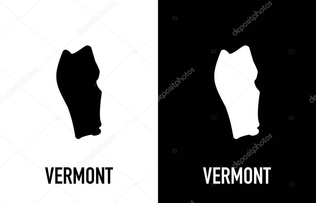 Vermont - U.S. state. Contour line in white and black color on two face background. Map of The United States of America. Vector illustration.