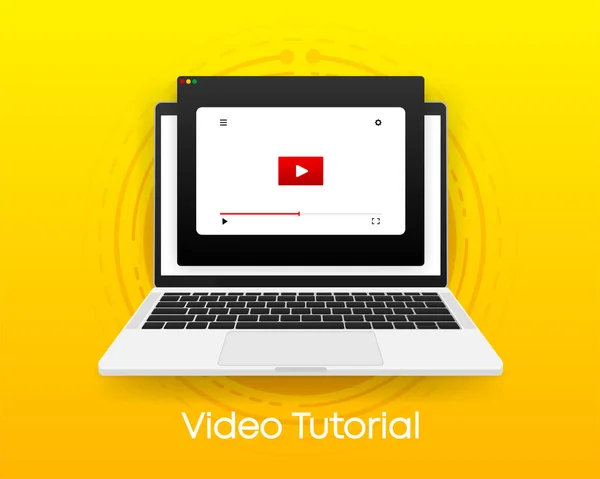 Video tutorial icon on computer window browser, concept of webinar, business online training, education or e-learning. Vector illustration. —  Vetores de Stock