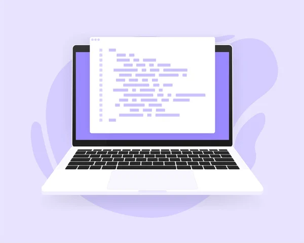 Software development and programming, program code on laptop screen. Vector illustration. —  Vetores de Stock