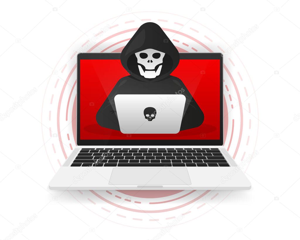 Phishing by hackers and cybercriminals, identity theft, password, user login, document, email and credit card. Hacker logo. Vector illustration.