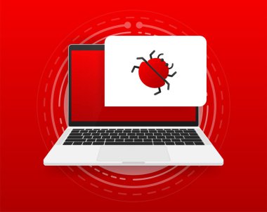 Cihazlarda bilgisayar virüsü. Ekranda alarm. Sorunları tarıyorum. Vektör illüstrasyonu