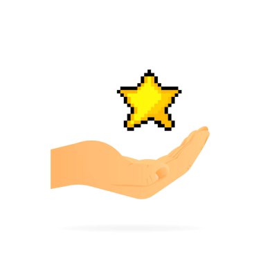 El ele tutuşan yıldız işareti. Gerçekçi bir el. Beyaz arka plan. Vektör illüstrasyonu