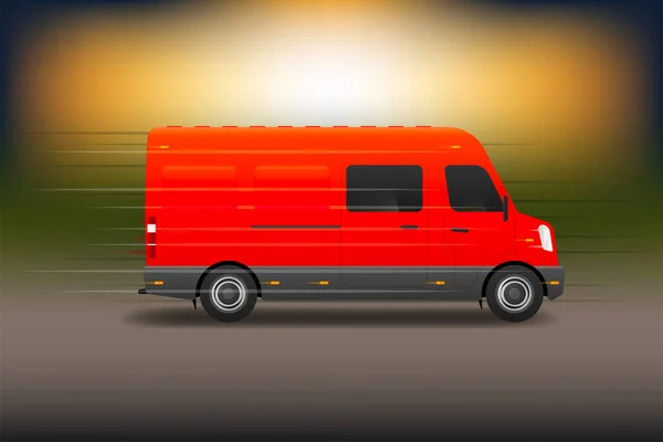 Realistic Bus Mockup Red Cargo Van Delivery Vector Illustration — Stock Vector