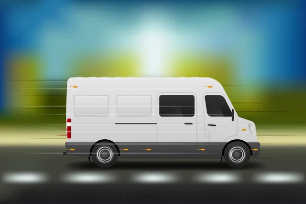 Realistic bus mockup. White cargo van for delivery. Vector illustration