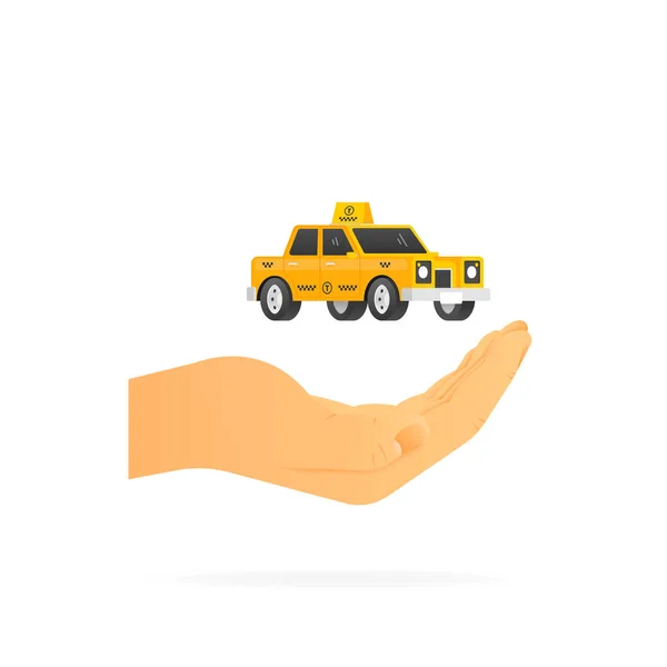 Hand Holding Taxi Car Sign Order Taxi Vector Illustration — Image vectorielle