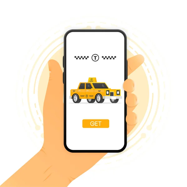 Hand Holds Phone Application Ordering Taxi Order Taxi Vector Illustration — Image vectorielle