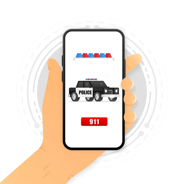 Police Car Isolated Screen Device Calling Police Vector Illustration — ストックベクタ