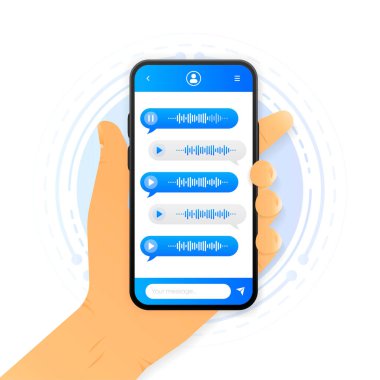 Bildirimli akıllı telefondan el ele tutuşmak. Mobile Online Sohbet konsepti. Vektör illüstrasyonu