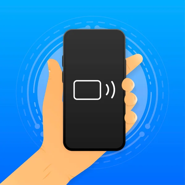 Smartphone Mano Con Chip Inalámbrico Concepto Nfc Móvil Ilustración Vectorial — Vector de stock