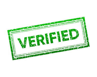 Doğrulanmış grunge pulu. Yeşil rozet eski moda. Vektör illüstrasyonu